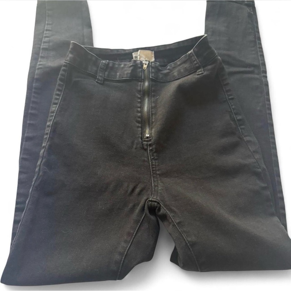 Black High Rise Zip Front Skinny Jeans | Size 26